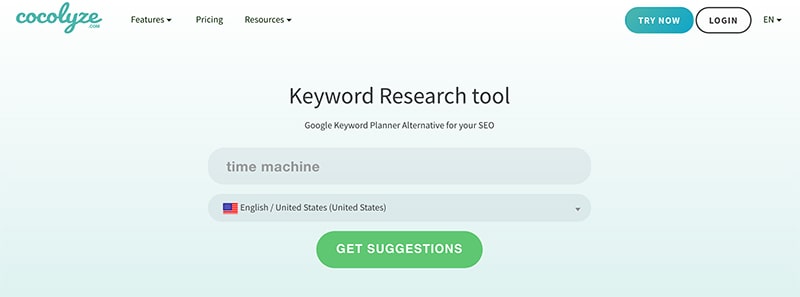 cocolyze keyword research tool choose country and language